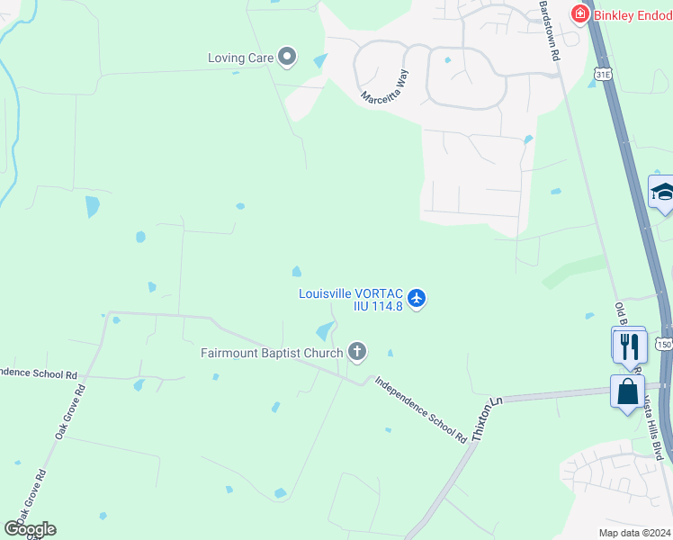 map of restaurants, bars, coffee shops, grocery stores, and more near 9807 Independence School Road in Louisville