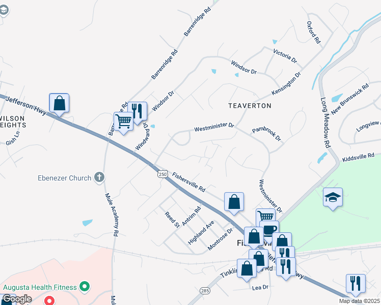 map of restaurants, bars, coffee shops, grocery stores, and more near 62 Teaberry Place in Fishersville