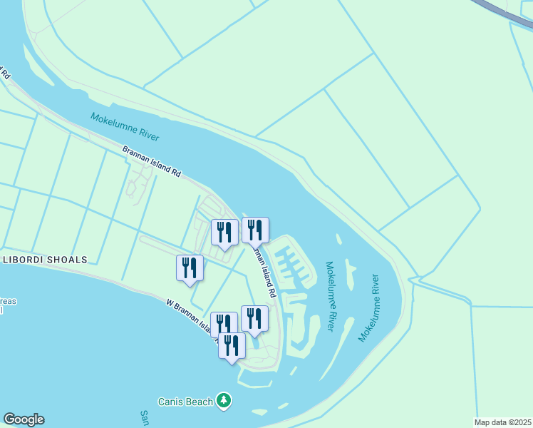 map of restaurants, bars, coffee shops, grocery stores, and more near 140 Brannan Island Road in Isleton