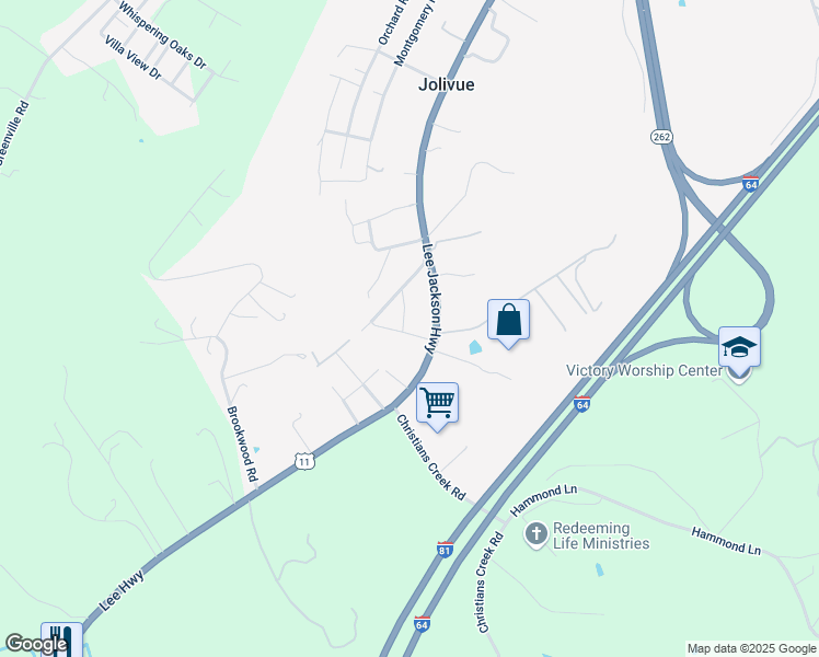 map of restaurants, bars, coffee shops, grocery stores, and more near 27 Skyline View Drive in Staunton