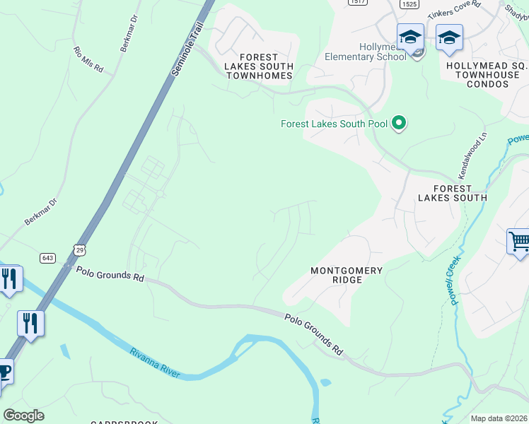 map of restaurants, bars, coffee shops, grocery stores, and more near Unnamed Road in Charlottesville
