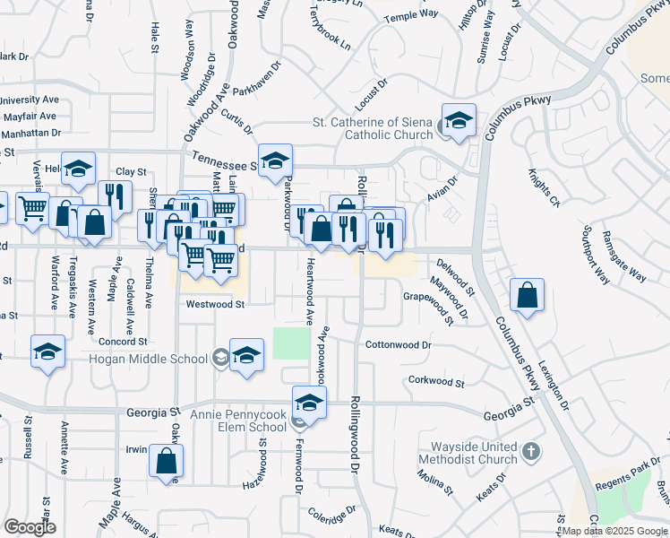 map of restaurants, bars, coffee shops, grocery stores, and more near 2525 Springs Road in Vallejo