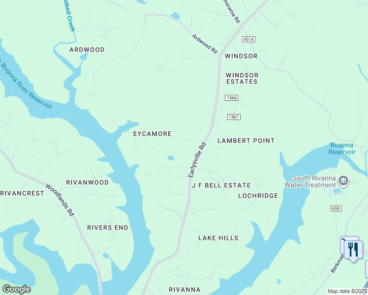 map of restaurants, bars, coffee shops, grocery stores, and more near 475 Balbion Drive in Earlysville