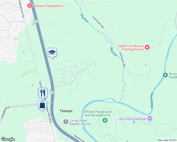 map of restaurants, bars, coffee shops, grocery stores, and more near Lark Meadow Drive in Louisville