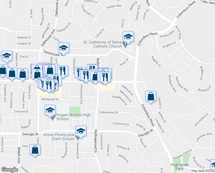 map of restaurants, bars, coffee shops, grocery stores, and more near in Vallejo