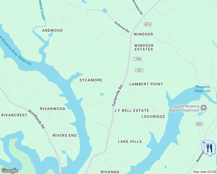 map of restaurants, bars, coffee shops, grocery stores, and more near 475 Balbion Drive in Earlysville