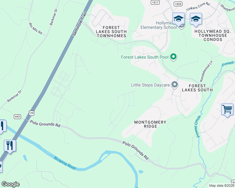 map of restaurants, bars, coffee shops, grocery stores, and more near 2635 Coralberry Pl in Charlottesville