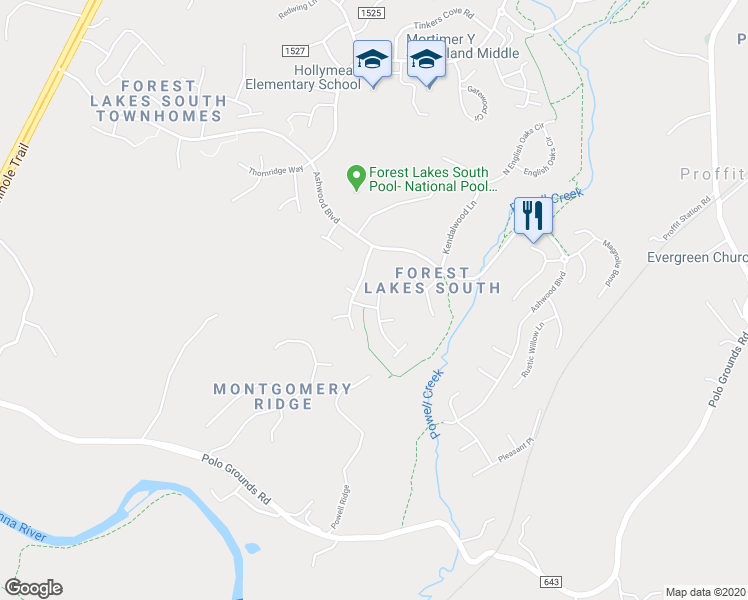 map of restaurants, bars, coffee shops, grocery stores, and more near 2514 Indian Laurel Road in Charlottesville