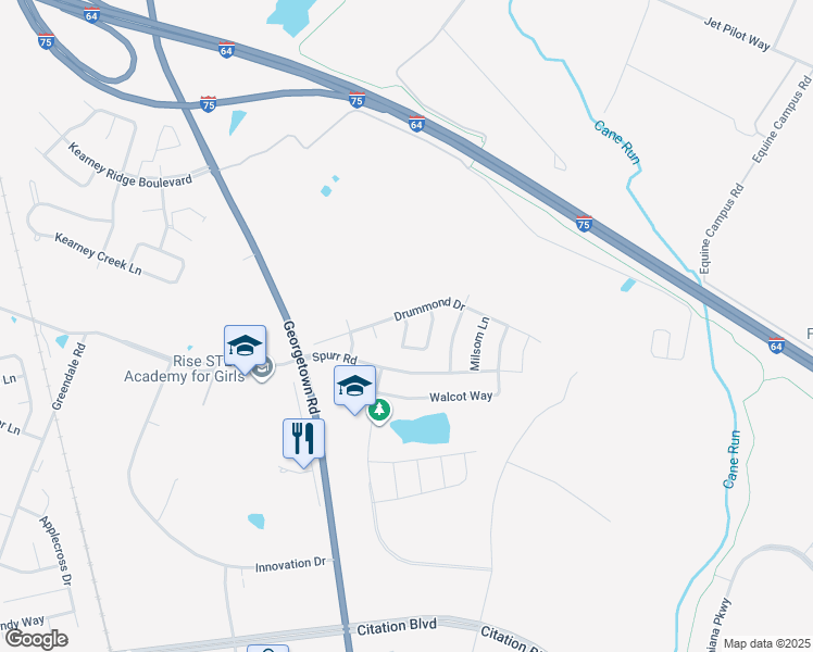 map of restaurants, bars, coffee shops, grocery stores, and more near 2600 Moray Place in Lexington