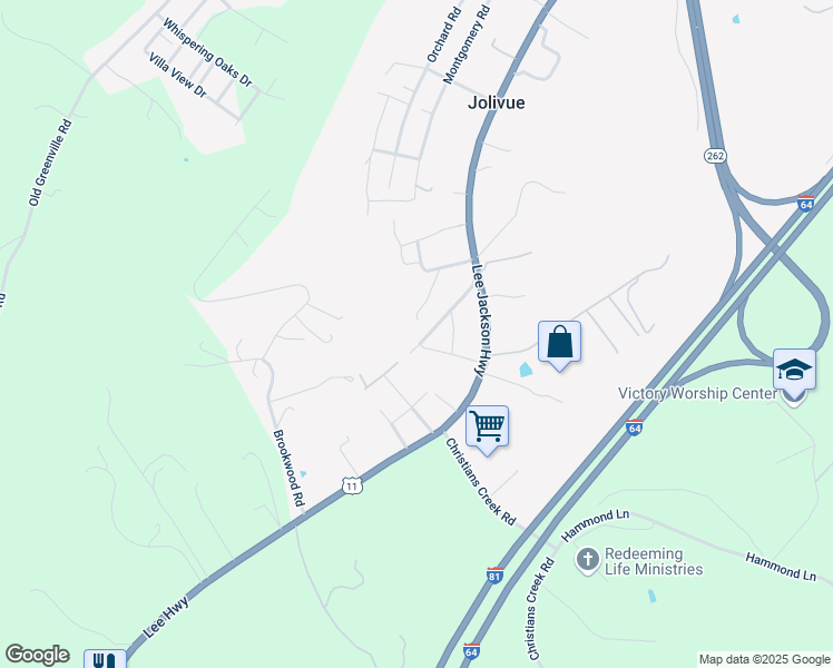map of restaurants, bars, coffee shops, grocery stores, and more near 85 Hilltop Terrace Road in Staunton