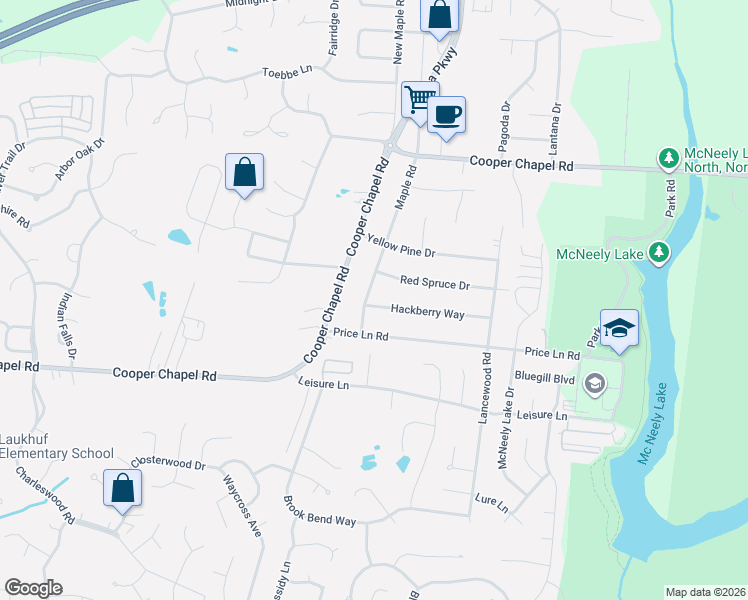 map of restaurants, bars, coffee shops, grocery stores, and more near 6110 Red Spruce Drive in Louisville
