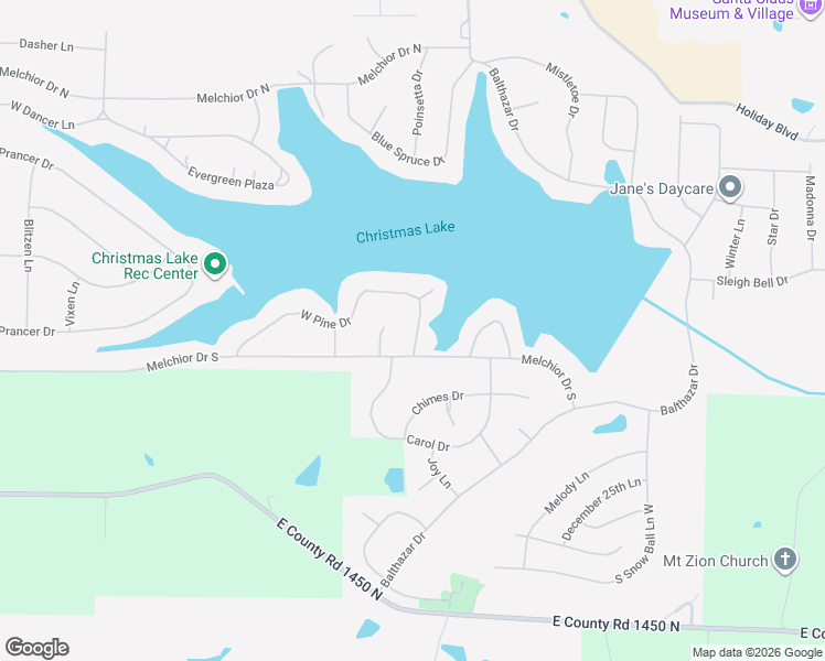 map of restaurants, bars, coffee shops, grocery stores, and more near 115 West Pine Drive in Santa Claus