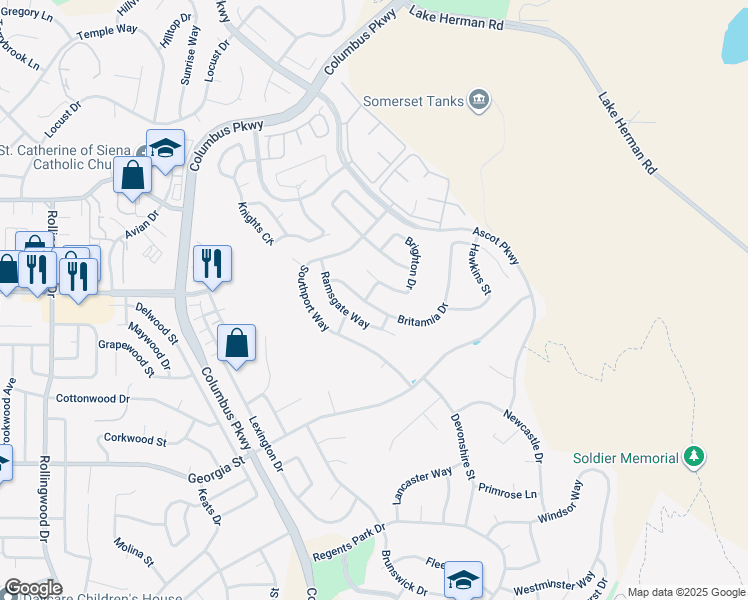 map of restaurants, bars, coffee shops, grocery stores, and more near 790 Britannia Drive in Vallejo
