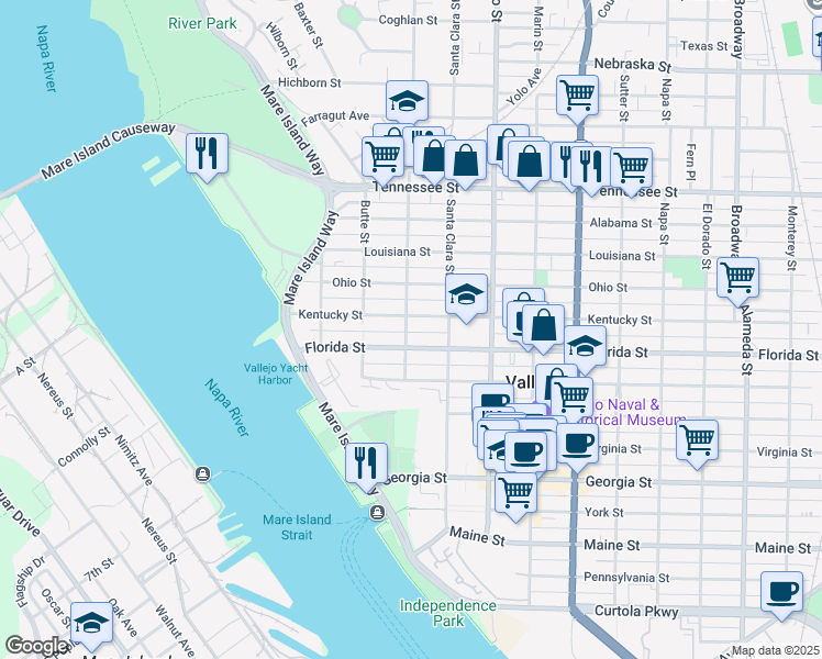 map of restaurants, bars, coffee shops, grocery stores, and more near 618 Branciforte Street in Vallejo