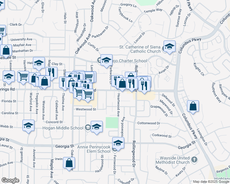 map of restaurants, bars, coffee shops, grocery stores, and more near Sequoia Avenue in Vallejo