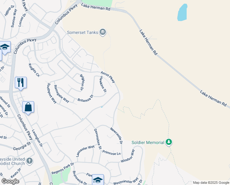 map of restaurants, bars, coffee shops, grocery stores, and more near 5088 Georgia Street in Vallejo