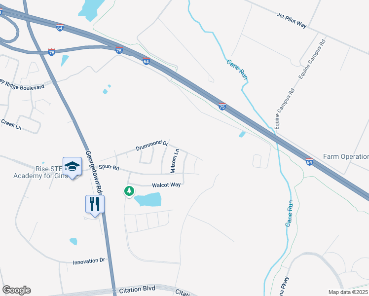 map of restaurants, bars, coffee shops, grocery stores, and more near 2250 Spurr Road in Lexington