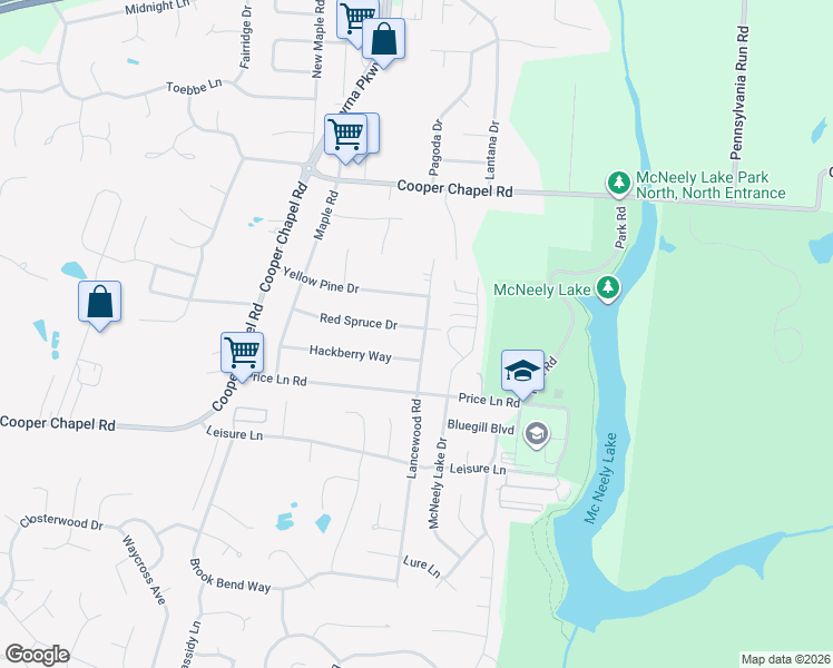 map of restaurants, bars, coffee shops, grocery stores, and more near 6316 Red Spruce Drive in Louisville