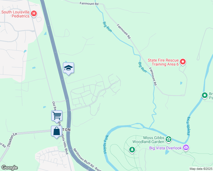 map of restaurants, bars, coffee shops, grocery stores, and more near 10199 Deer Vista Drive in Louisville