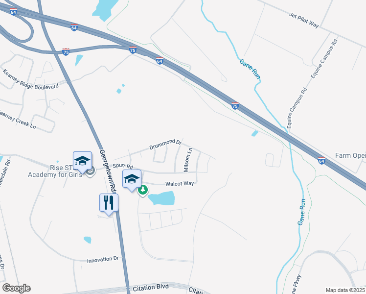 map of restaurants, bars, coffee shops, grocery stores, and more near 2552 Langstane Lane in Lexington