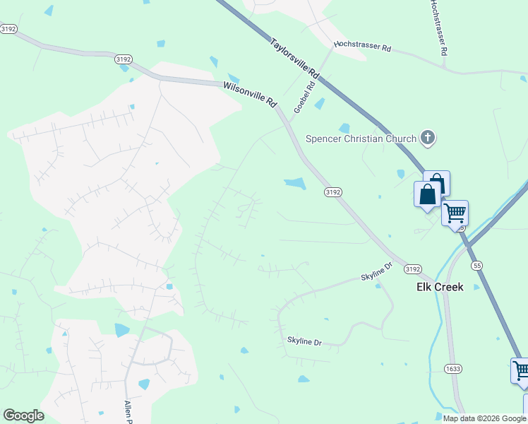 map of restaurants, bars, coffee shops, grocery stores, and more near 186 Strike Hound Court in Spencer County