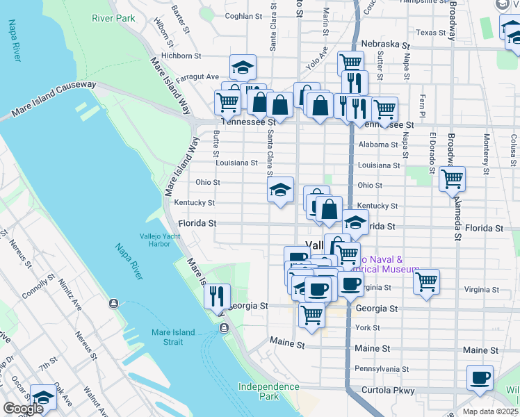 map of restaurants, bars, coffee shops, grocery stores, and more near 329 Kentucky Street in Vallejo