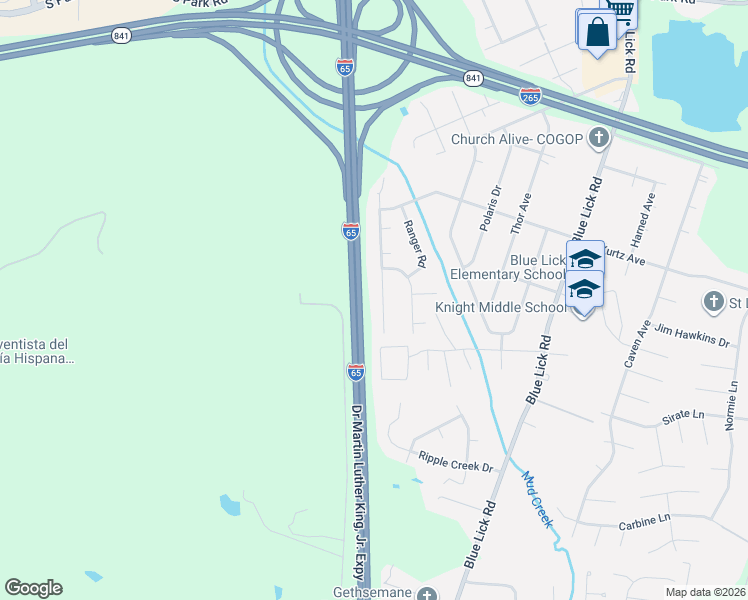 map of restaurants, bars, coffee shops, grocery stores, and more near 9810 Turnpike View Drive in Louisville