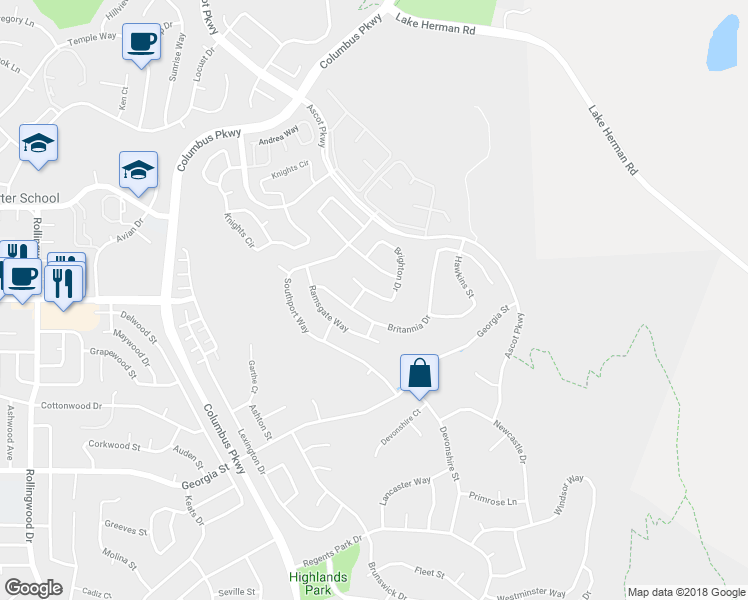 map of restaurants, bars, coffee shops, grocery stores, and more near 248 Brighton Drive in Vallejo