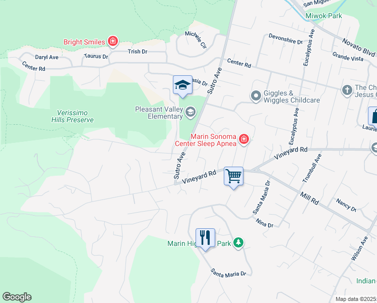 map of restaurants, bars, coffee shops, grocery stores, and more near 728 Sutro Avenue in Novato
