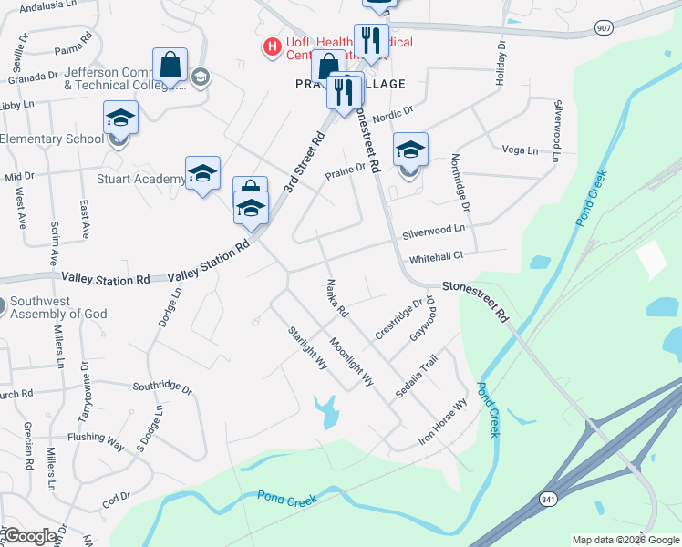 map of restaurants, bars, coffee shops, grocery stores, and more near 10205 Nanka Road in Louisville