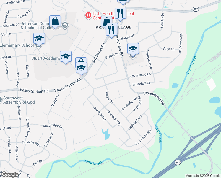 map of restaurants, bars, coffee shops, grocery stores, and more near 10205 Nanka Road in Louisville