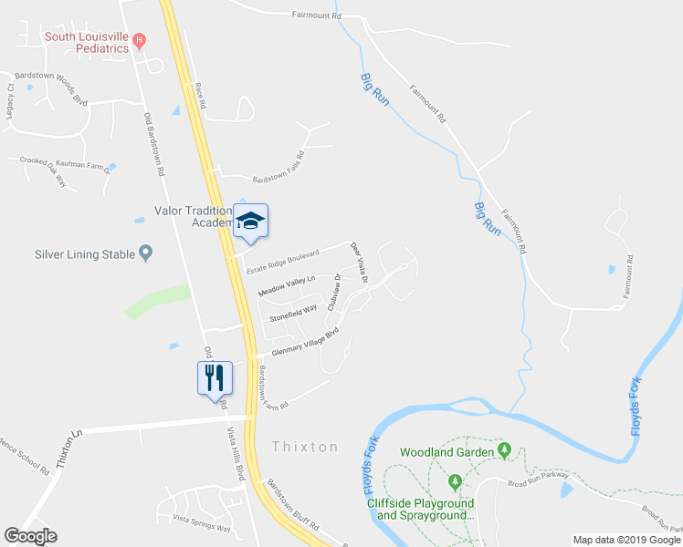 map of restaurants, bars, coffee shops, grocery stores, and more near 9402 Clubview Drive in Louisville