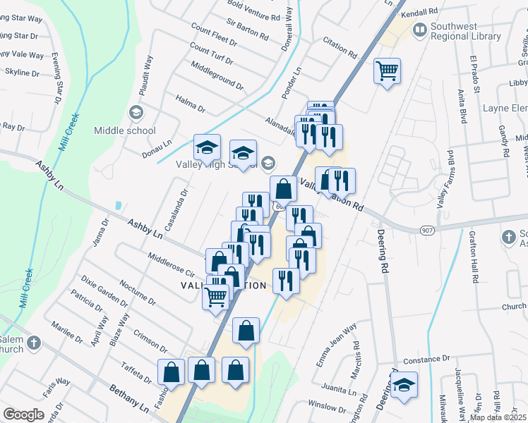 map of restaurants, bars, coffee shops, grocery stores, and more near 10201 Casalanda Drive in Louisville