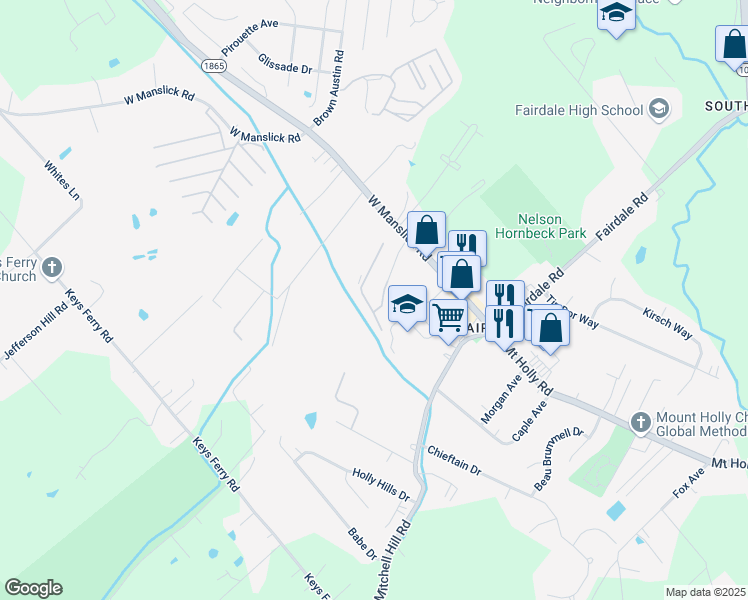 map of restaurants, bars, coffee shops, grocery stores, and more near 311 Starlet Court in Louisville