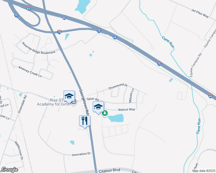 map of restaurants, bars, coffee shops, grocery stores, and more near 2113 Drummond Drive in Lexington