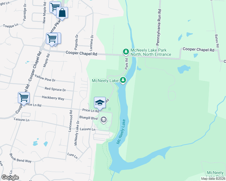 map of restaurants, bars, coffee shops, grocery stores, and more near Park Road in Louisville
