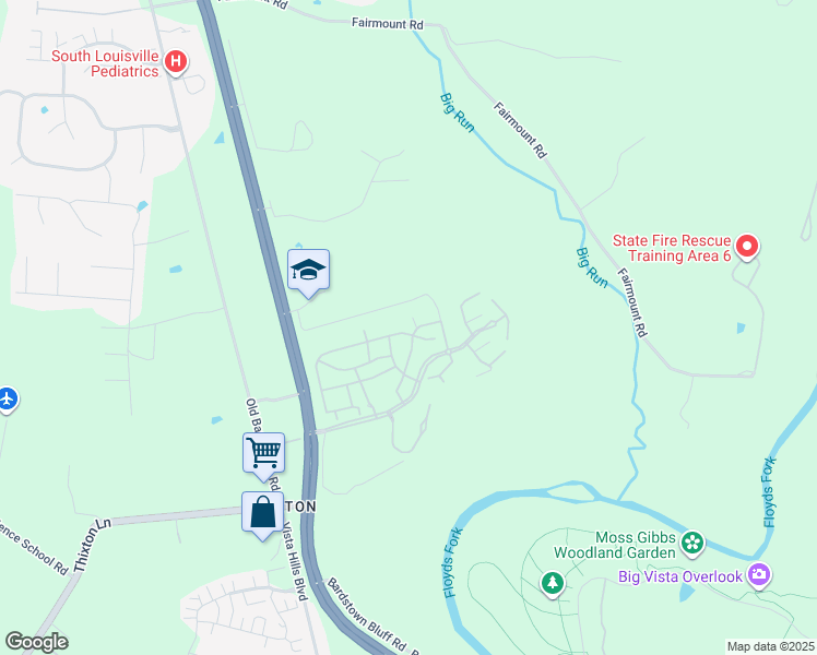 map of restaurants, bars, coffee shops, grocery stores, and more near 9200 Meadow Valley Lane in Louisville