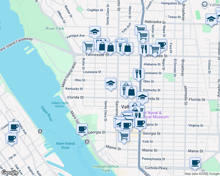 map of restaurants, bars, coffee shops, grocery stores, and more near 412 Kentucky St in Vallejo