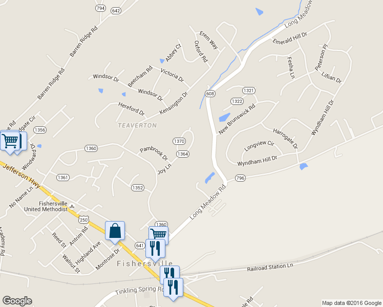 map of restaurants, bars, coffee shops, grocery stores, and more near 77 Joy Lane in Fishersville