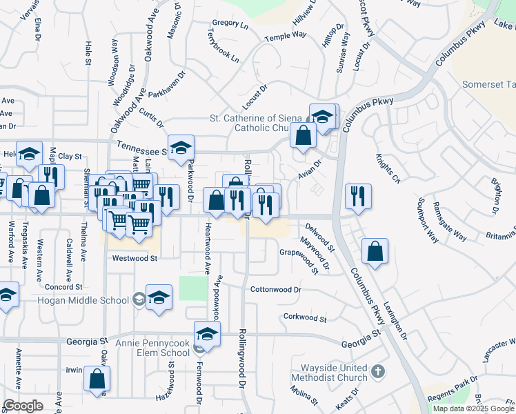 map of restaurants, bars, coffee shops, grocery stores, and more near in Vallejo