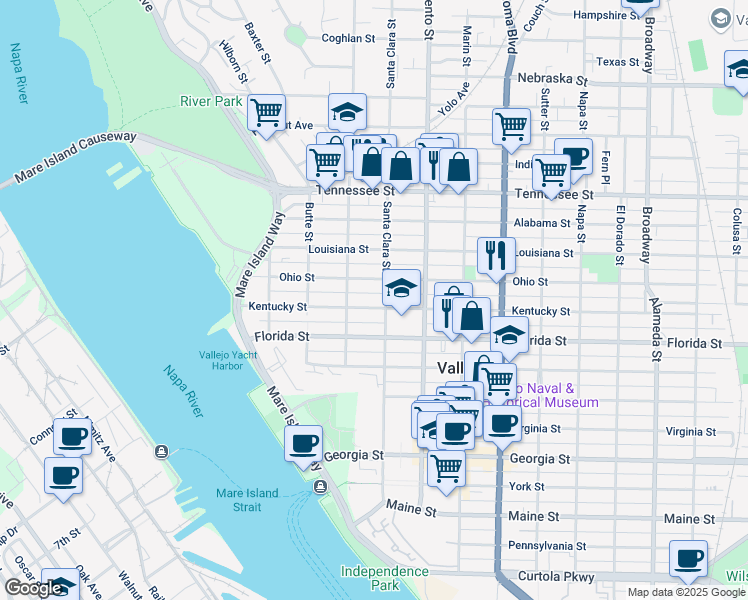 map of restaurants, bars, coffee shops, grocery stores, and more near 329 Kentucky Street in Vallejo