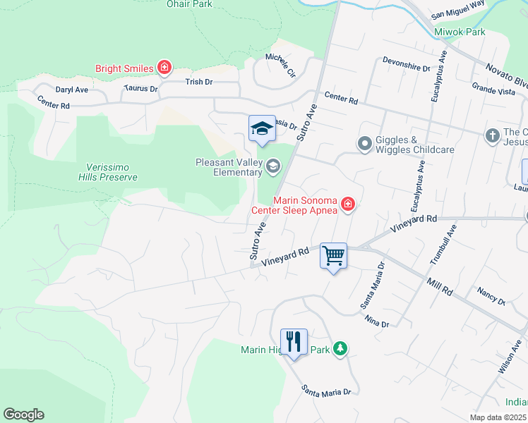 map of restaurants, bars, coffee shops, grocery stores, and more near 728 Sutro Avenue in Novato