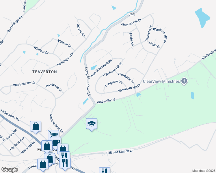 map of restaurants, bars, coffee shops, grocery stores, and more near 31 Longview Circle in Fishersville