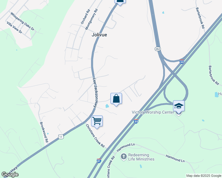 map of restaurants, bars, coffee shops, grocery stores, and more near 636 Lee Jackson Highway in Staunton
