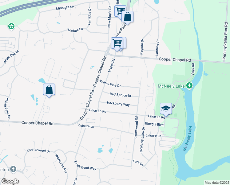 map of restaurants, bars, coffee shops, grocery stores, and more near 6119 Red Spruce Drive in Louisville