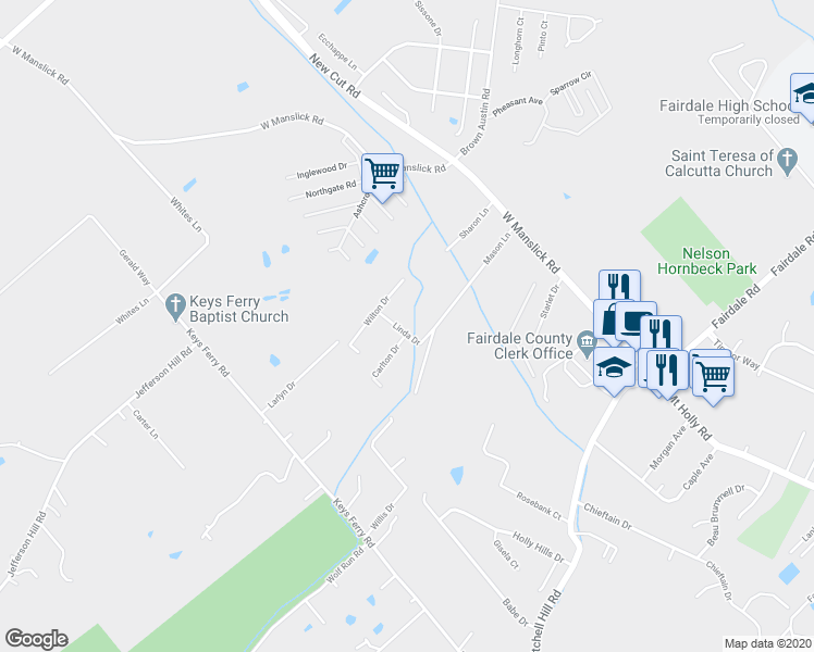 map of restaurants, bars, coffee shops, grocery stores, and more near 205 Linda Drive in Louisville