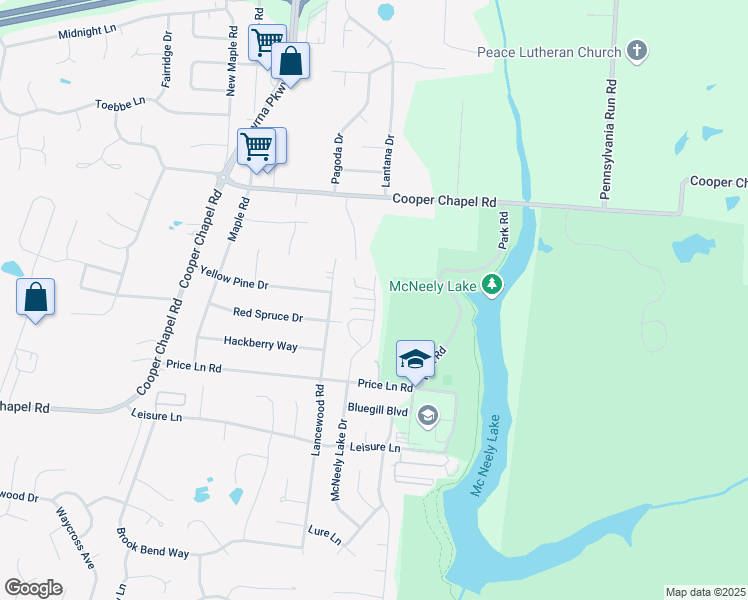 map of restaurants, bars, coffee shops, grocery stores, and more near 6601 Price Lane Road in Louisville