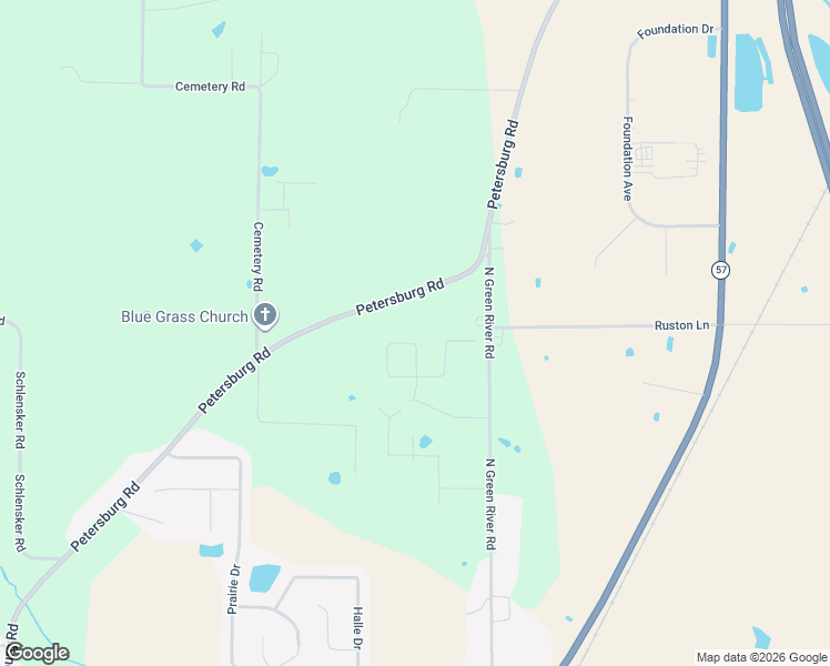 map of restaurants, bars, coffee shops, grocery stores, and more near 14402 Petersburg Road in Evansville