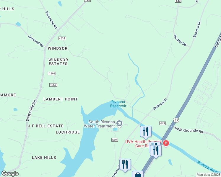 map of restaurants, bars, coffee shops, grocery stores, and more near 870 County Road 4514 in Earlysville