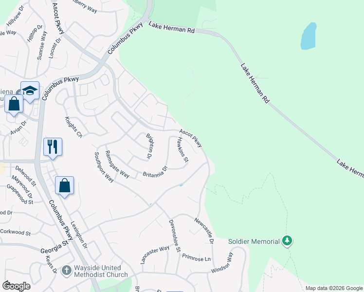 map of restaurants, bars, coffee shops, grocery stores, and more near 501 Britannia Drive in Vallejo